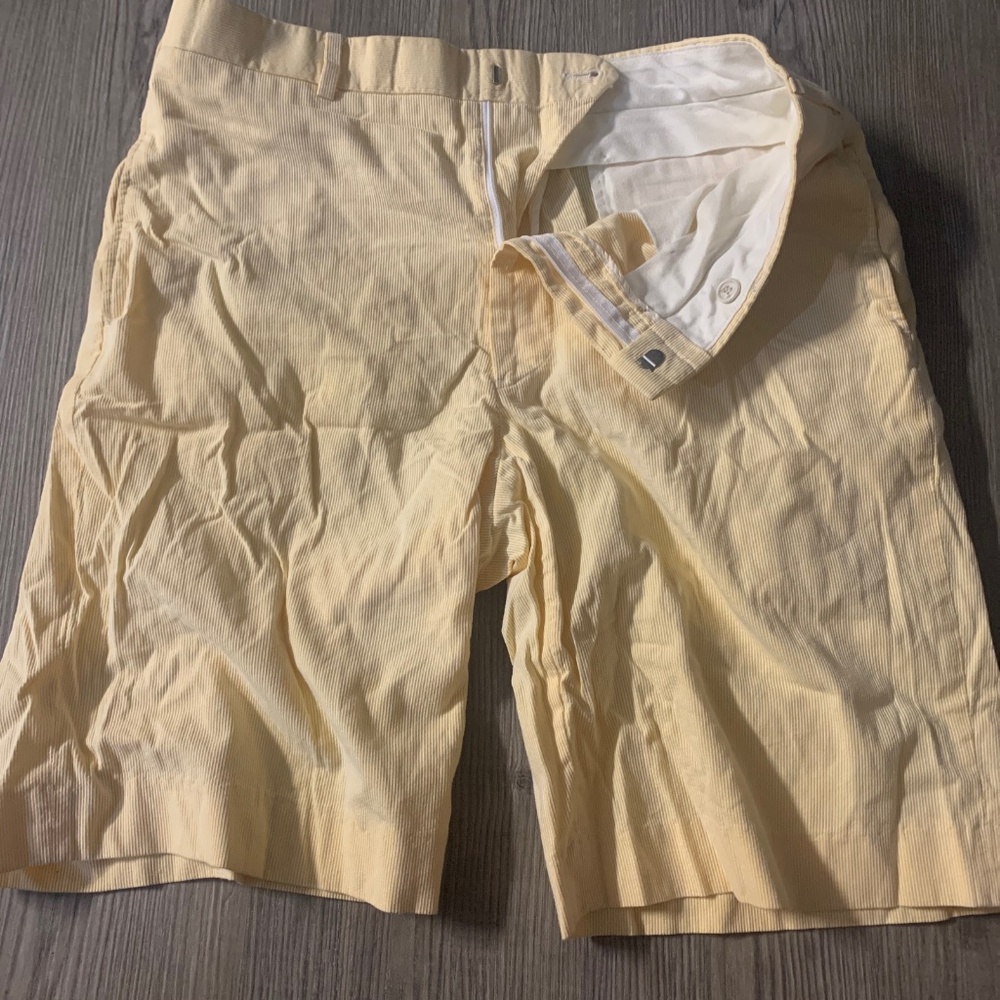 Men's Maus & Hoffman Yellow Seersucker Shorts-34 -Made in USA Retail $240